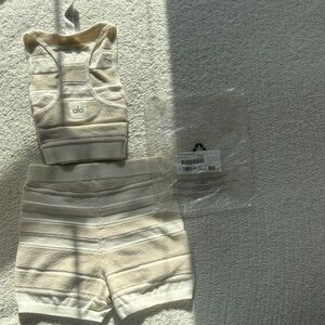 2 Piece ALO Yoga Ivory/Alabaster Sport Play Knit Bra- XS top and Small short.